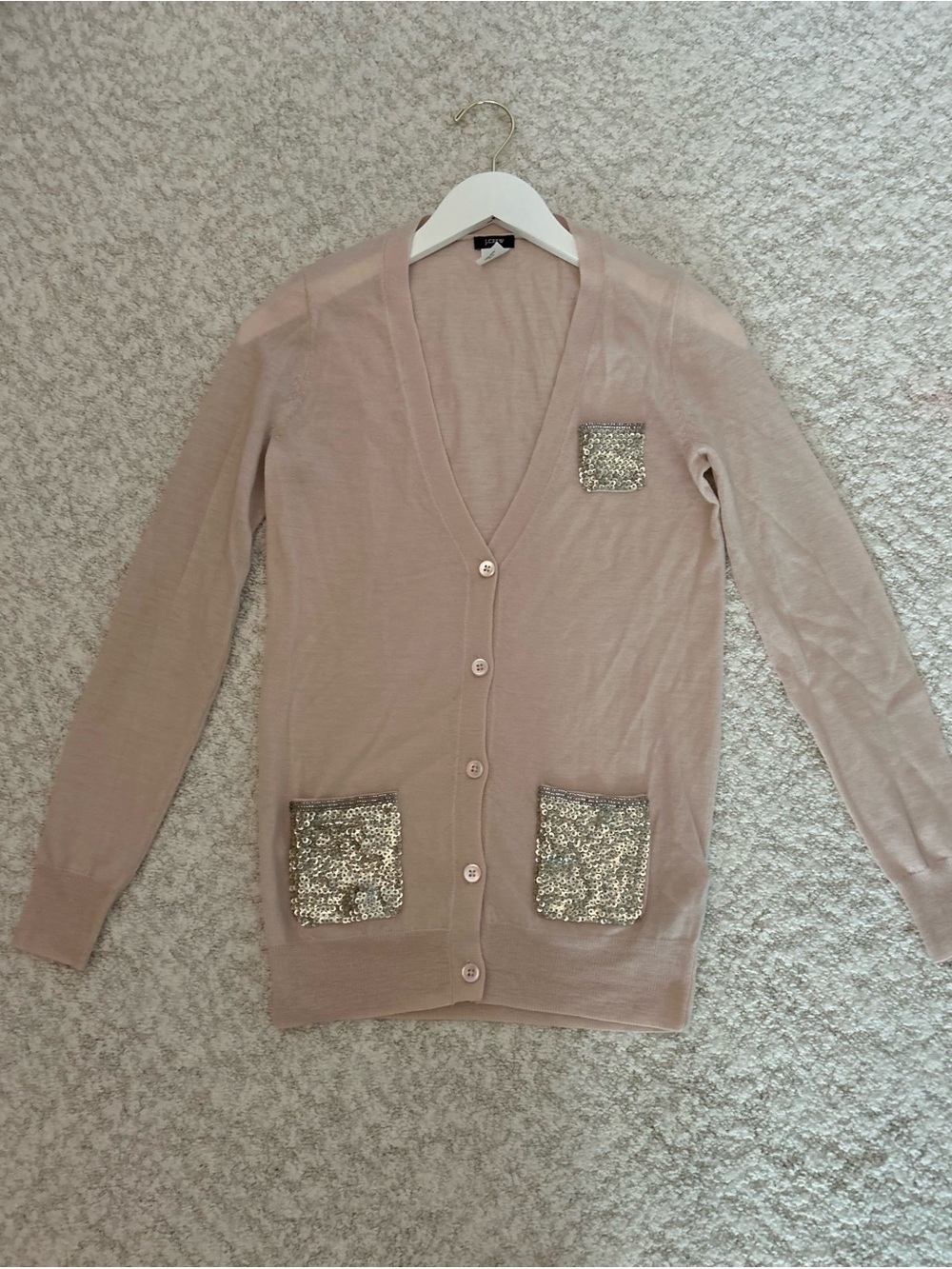 J. Crew Blush Pink V-Neck Cardigan with Sequin Pockets Size XS
